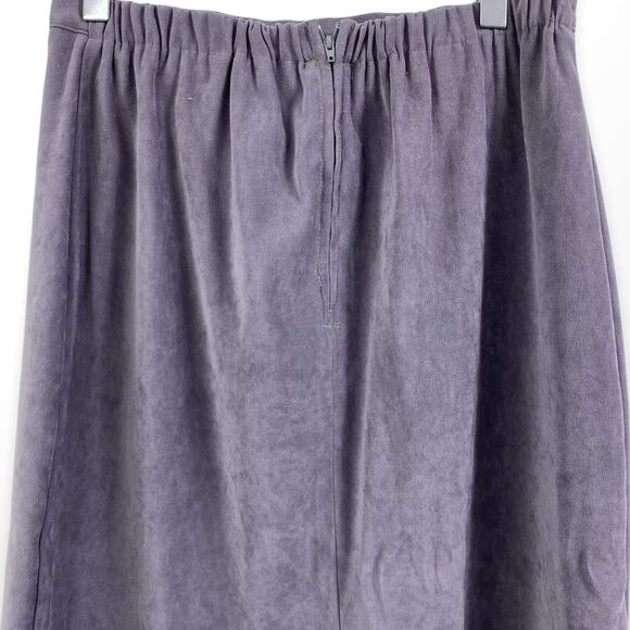 90s Vintage Gray Velour Stretch Waist Back Slit Pencil Skirt - Picture 4 of 8